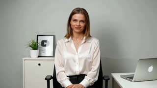 A medium shot of a professional woman looking at the camera.